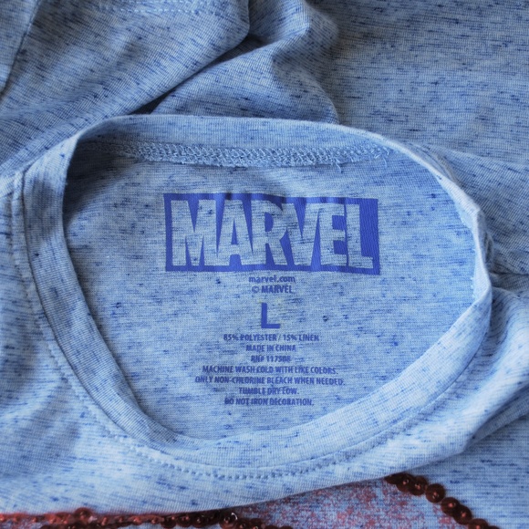 Halloween Captain America Tee Size L (Jr's) XS-S Customized Sequined Embellished - Picture 5 of 8